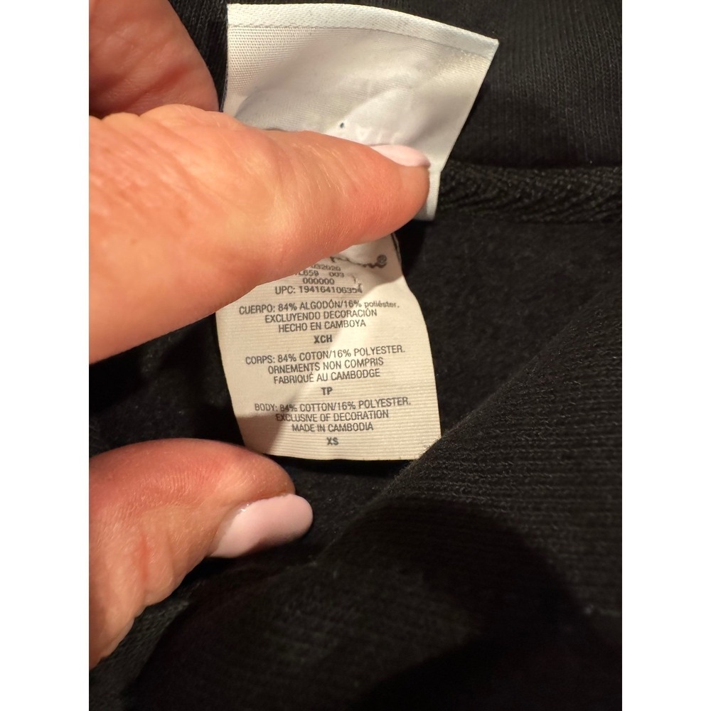 Champion Reverse Weave Cropped Hoodie Black Logo Pullover XS Streetwear - Picture 5 of 7